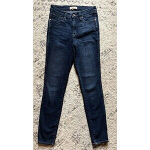 Madewell Women's High Rise Skinny Jeans Dark Wash Blue Denim Button Zip